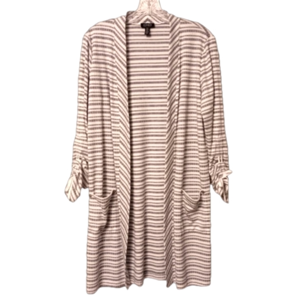 Jones New York Navy & Cream Super Soft Jersey Open Front Long Cardigan DusterS M